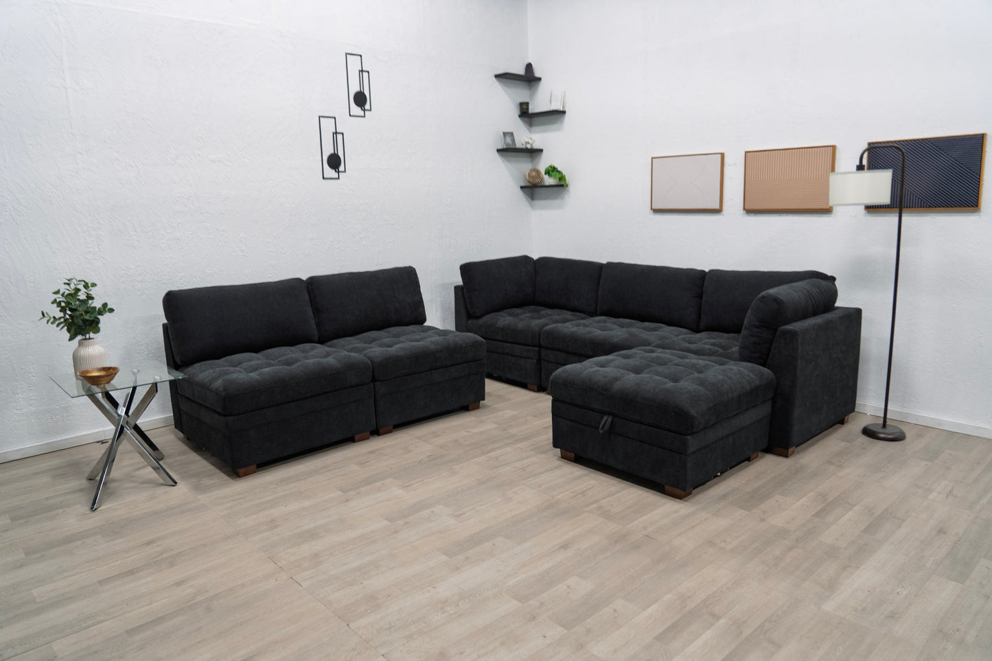 Sectional Modular 6 Piece Couch Black