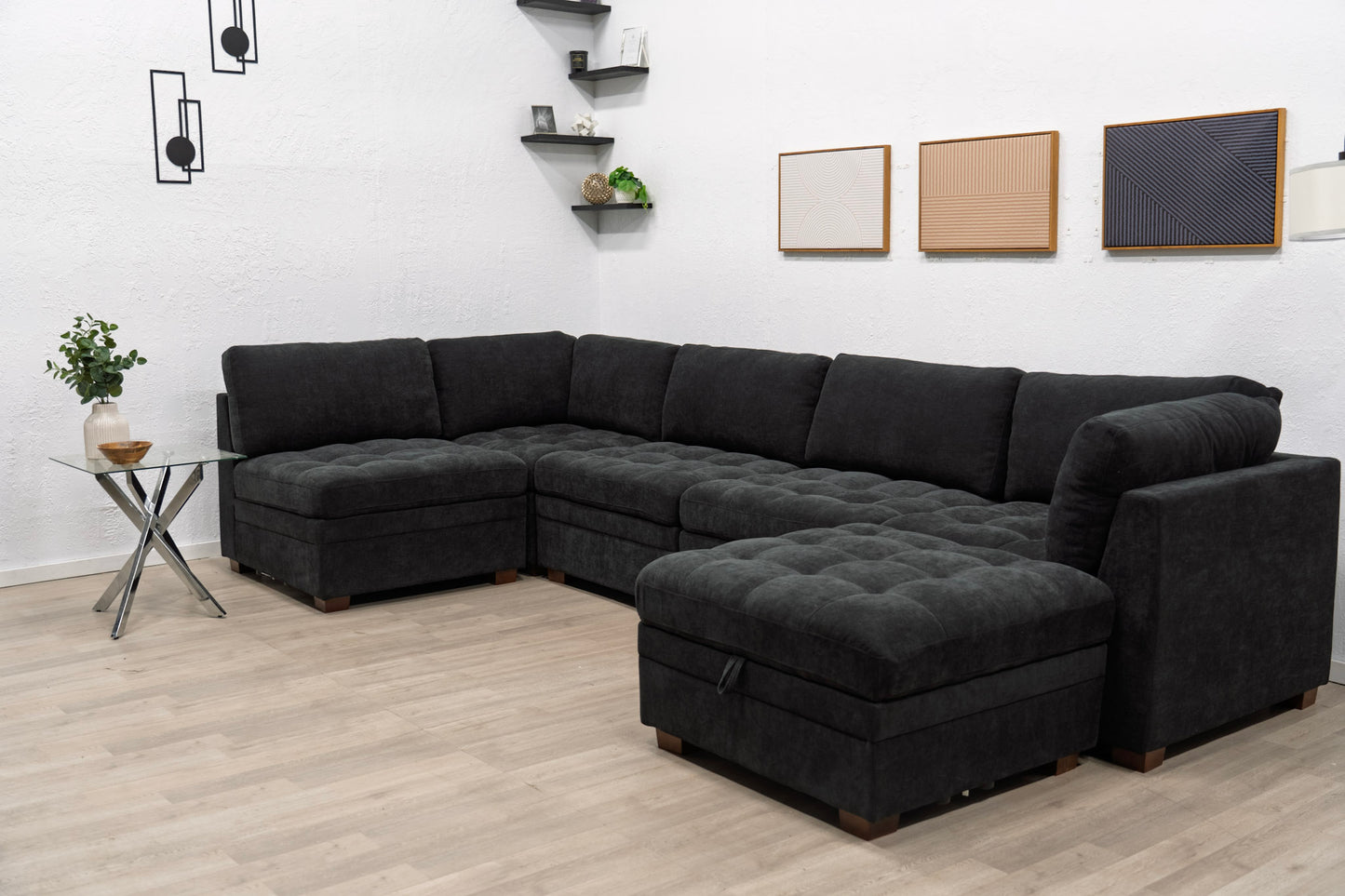 Sectional Modular 6 Piece Couch Black