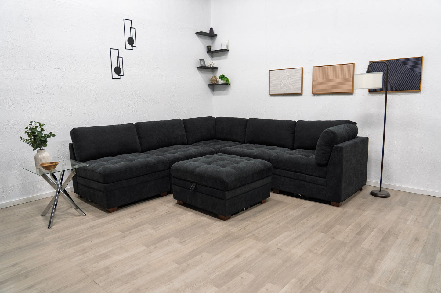 Sectional Modular 6 Piece Couch Black