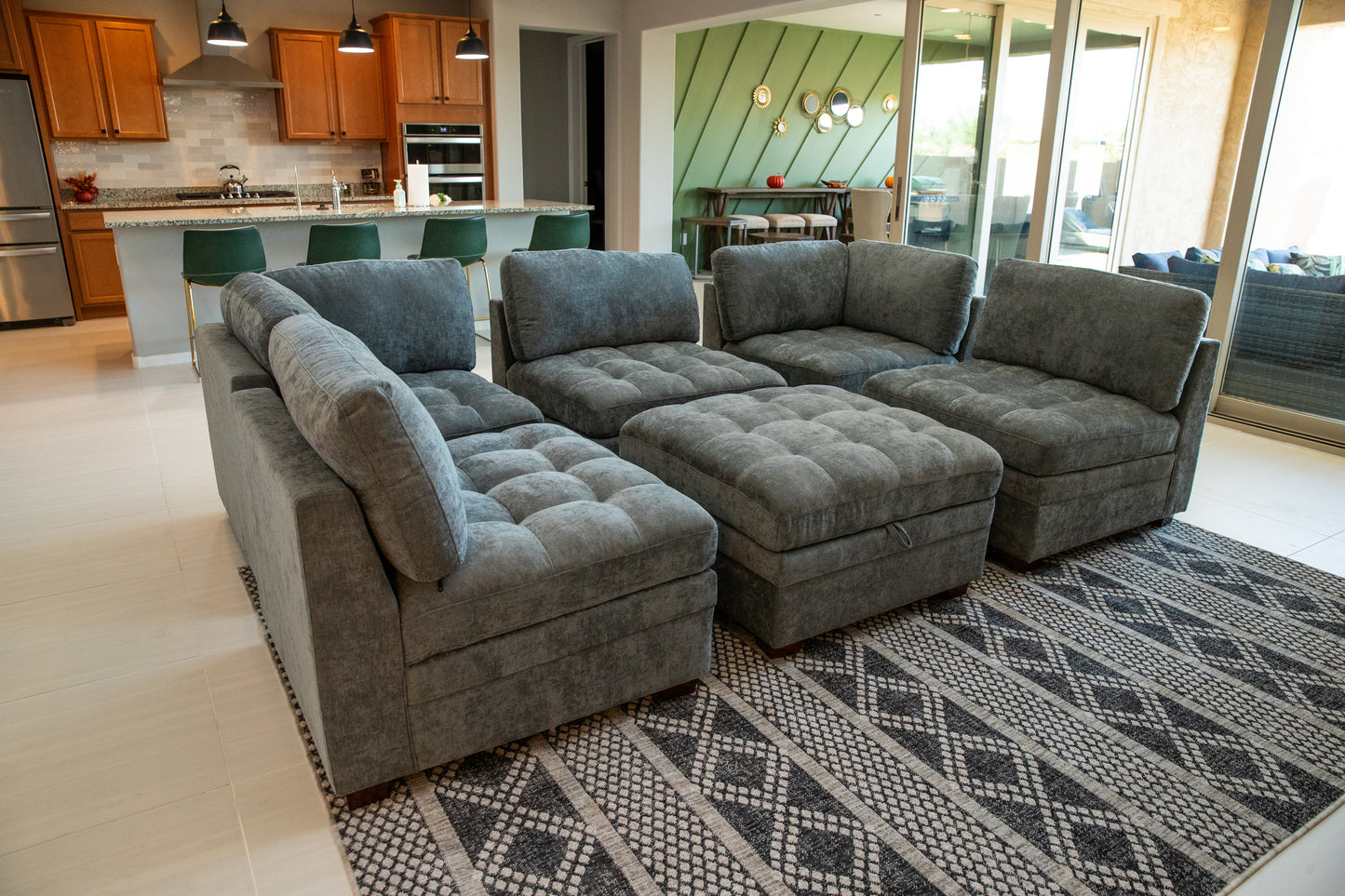 Sectional Modular 6 Piece Couch Dark Gray